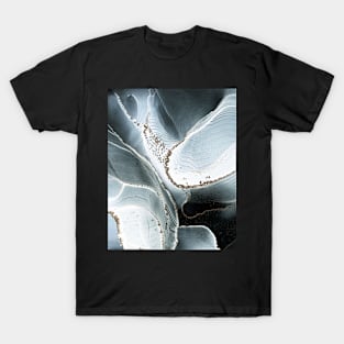 Black, White and Gold Ripples, Monochrome Lines, Abstract Art T-Shirt